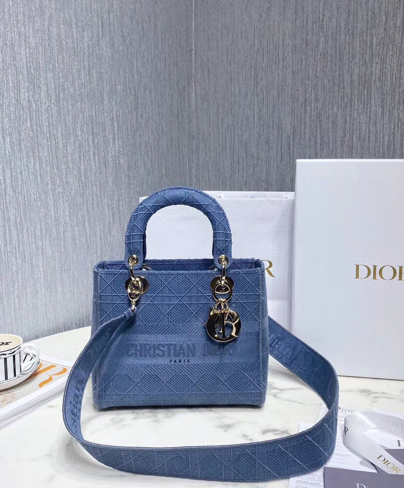 Christian Dior Medium Lady D Lite Canvas Bag Blue